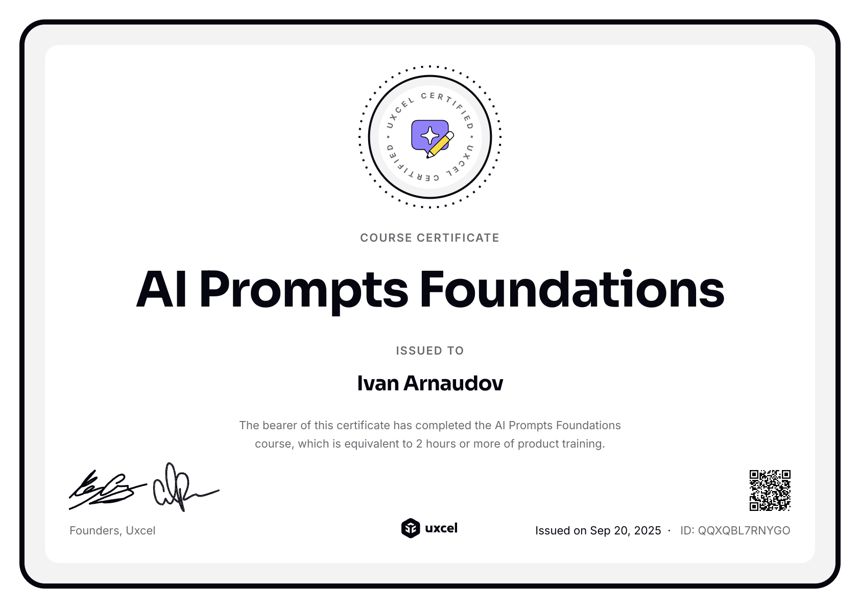 Ivan Arnaudov's certificate
